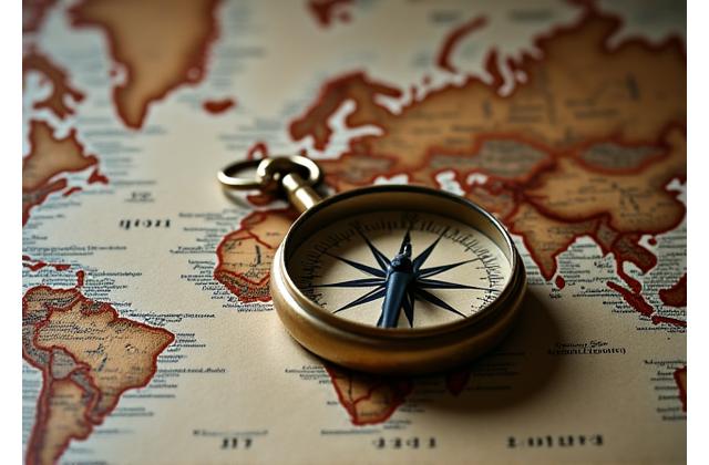 Compass on an old map, symbolizing exploration